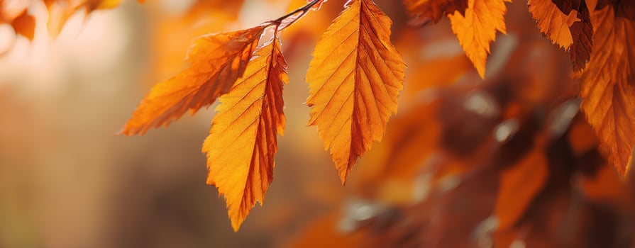 The vibrant orange leaves of autumn with a soft blurred background photo
