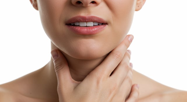 A woman has her hands on her neck photo