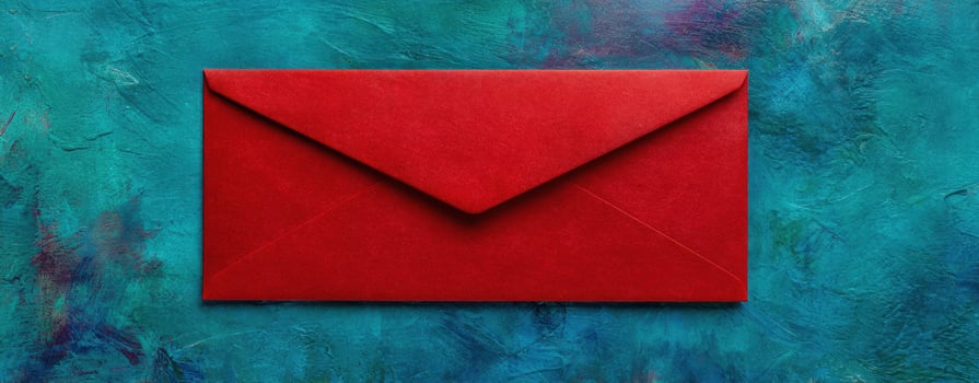 The striking red envelope against an artistic blue background. photo