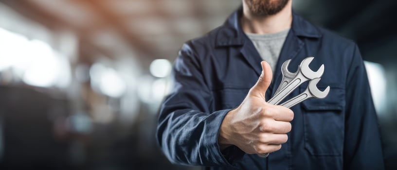 The skilled mechanic giving a thumbs-up with tools in hand. photo