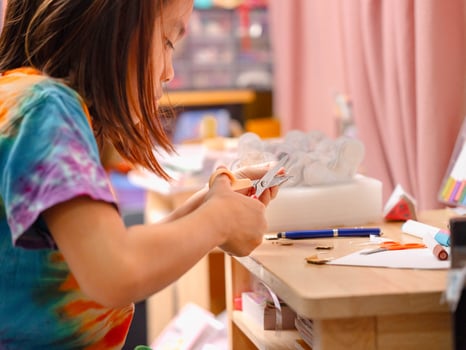 Two elementary school girl are studying at their desks at home. Two cute schoolgirls are diligently doing their homework. photo
