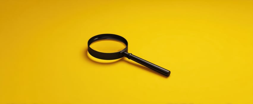 The magnifying glass on vibrant yellow background emphasizing simplicity and focus. photo