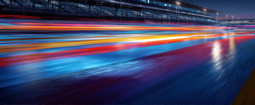 The vibrant motion blur of lights racing through a city at night. photo