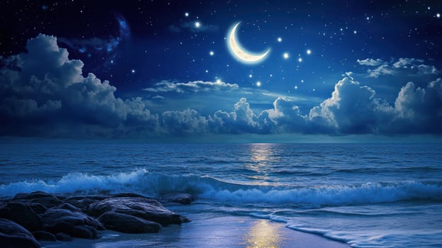 Night seascape with crescent moon photo