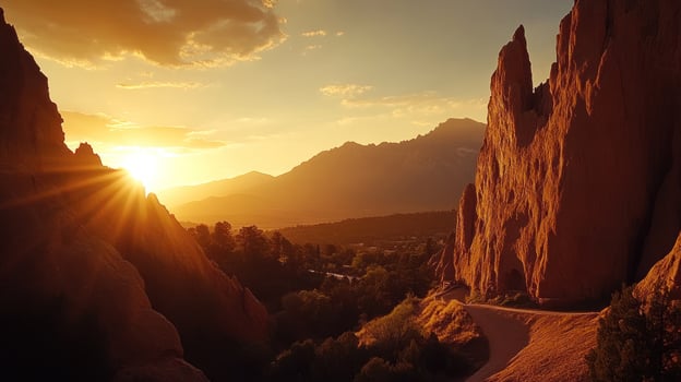 Golden sunset over a canyon photo