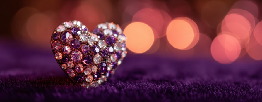 The sparkling heart-shaped jewelry piece on a vibrant purple background. photo