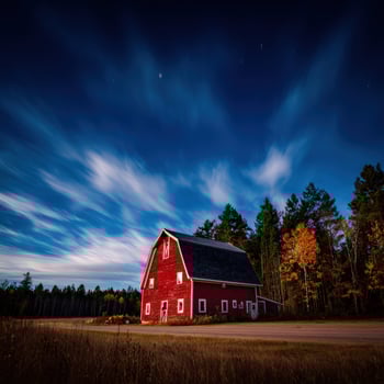 A red barn at night photo