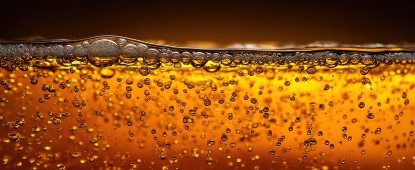 The golden bubbles of a refreshing beverage captured in stunning detail. photo