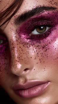 A woman with pink glitter on her face photo