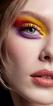 A woman with bright colored makeup and a bright eye shadow photo