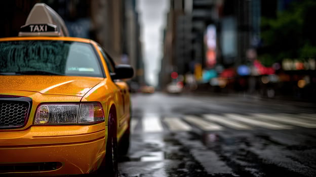 A yellow taxi cab is parked on the street photo