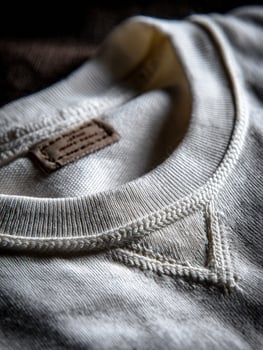 A close up of a white shirt with a brown stitch photo