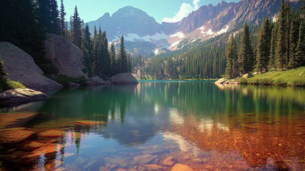 Serene mountain lake reflecting peaks photo