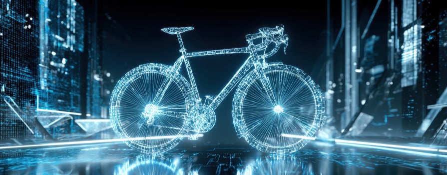 The Digital Bicycle Illuminating a Futuristic Urban Landscape photo