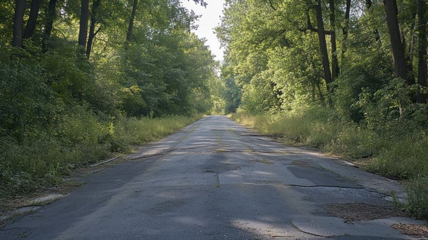 Empty road through a verdant forest photo