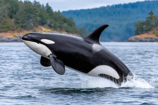 Orca leaping out of the water in the pacific northwest photo