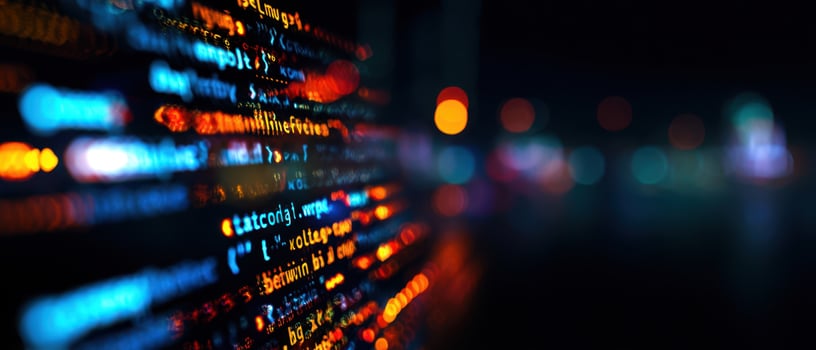 The vibrant code illuminated by colorful lights in a digital landscape. photo
