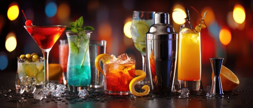 The vibrant assortment of cocktails showcases refreshing drinks for a festive atmosphere. photo