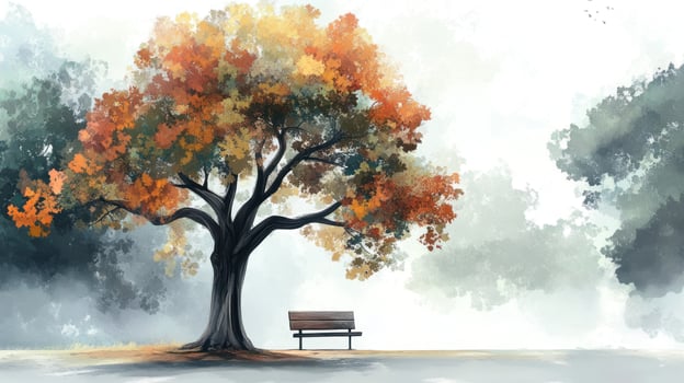 Autumnal park scene with a solitary bench photo