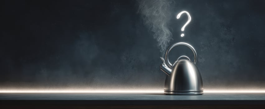 The modern kettle exuding steam and mystery in a stylish kitchen setting. photo