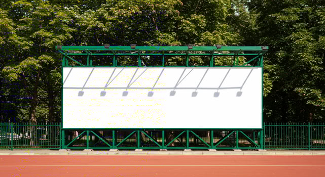 A large white billboard on a tennis court photo
