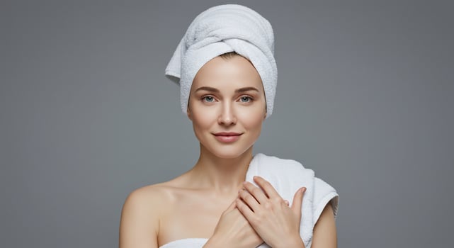 Beautiful woman in towel with towel on her head photo