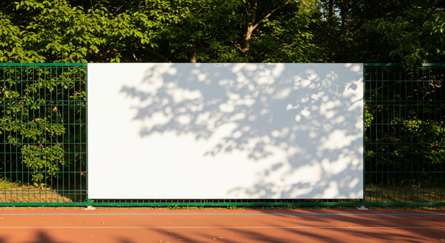 Blank White Billboard with Tree Shadows on a Sports Field photo