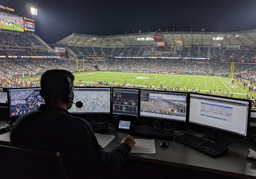 Broadcasting sport event with data from the stadium. Usage advertising photo