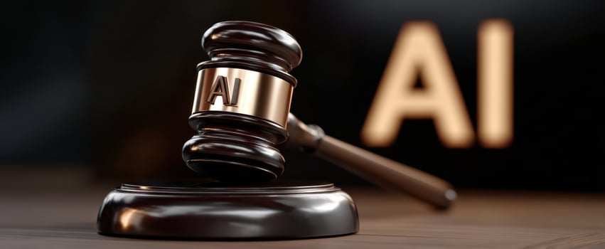 The gavel symbolizing legal authority in the age of artificial intelligence. photo