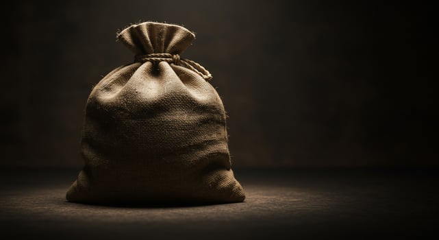 Burlap sack filled and tied on dark surface. Could be used for finance concepts photo