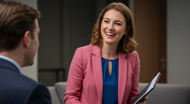 Businesswoman Smiles During Meeting with Colleague photo