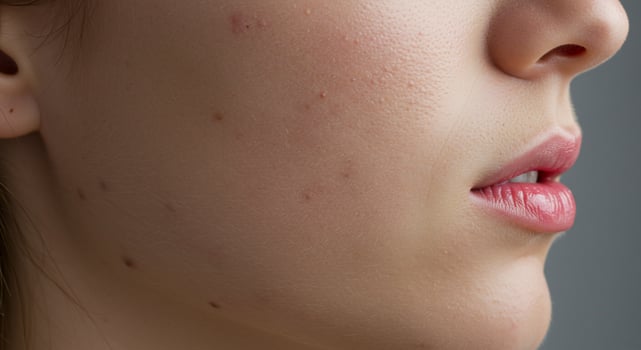 A woman with acne on her face photo