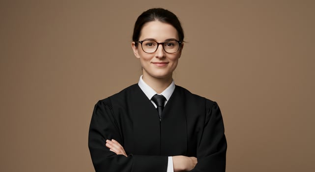 A woman in a judge's robe and glasses photo