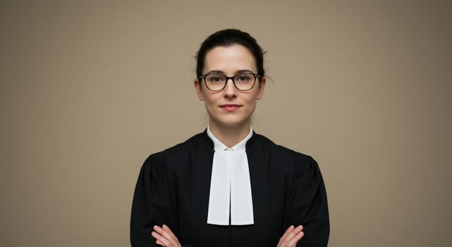 A woman in a judge's outfit standing with her arms crossed photo