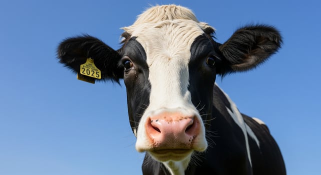 A close up of a cow with a tag on its ear photo
