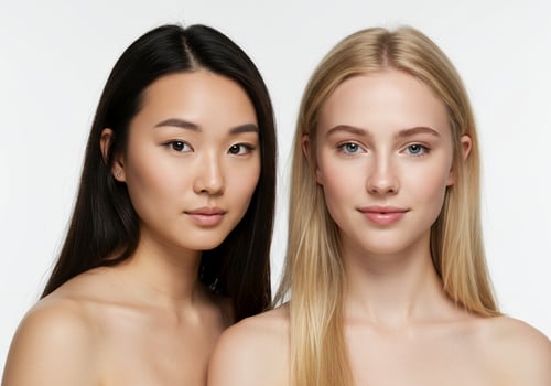 Diverse women pose close together, skin tones symbolize global unity, portrait photo