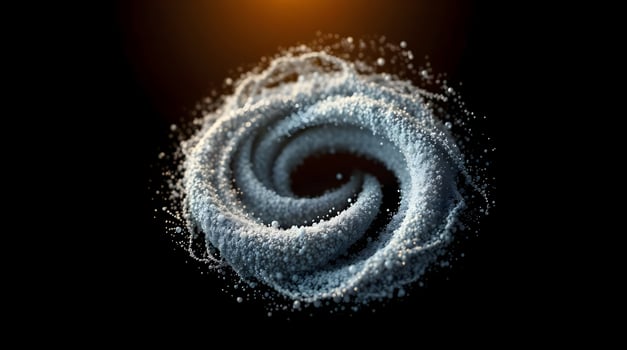 A swirl of white powder on a black background photo