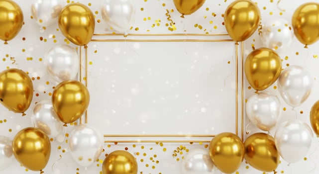 Festive Golden and White Balloons Frame for Celebration or Event Invitation photo