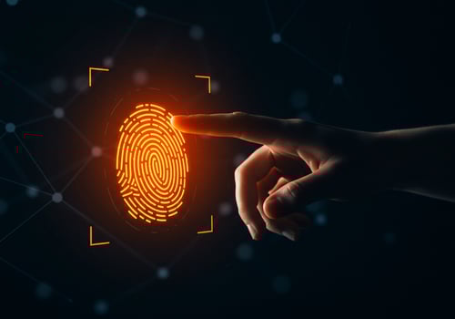 Fingerprint authentication concept on a dark background photo
