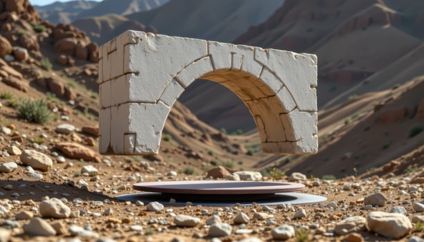 a levitating concrete arch hovering just above the ground in a magnetic field. photo