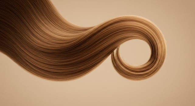 Flowing Brown Hair Strand on Beige Background photo