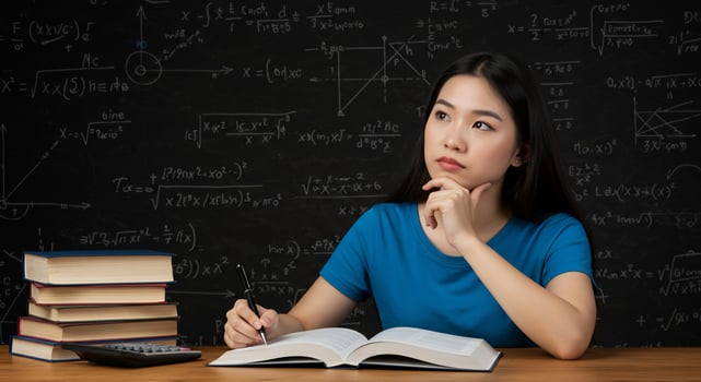 Focused Student Contemplates Complex Math Equations photo