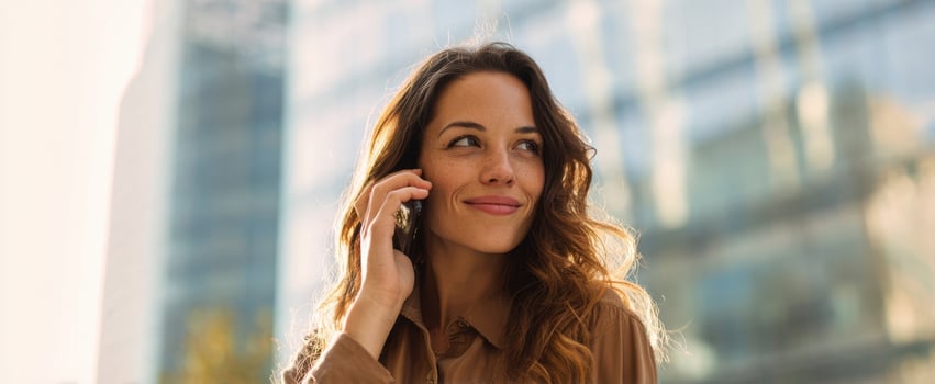 The woman enjoying a phone conversation while walking in an urban setting. photo