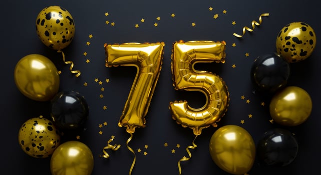 Golden balloons and confetti for the 75th birthday photo