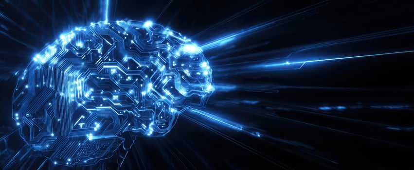 The Futuristic Brain Illuminated by Digital Circuitry and Light Rays photo