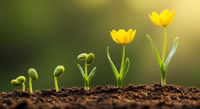 A group of yellow flowers growing from the ground photo