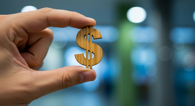 A person holding a wooden dollar sign photo