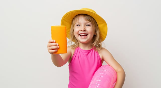 Happy Child with Sunscreen Ready for Summer Fun photo