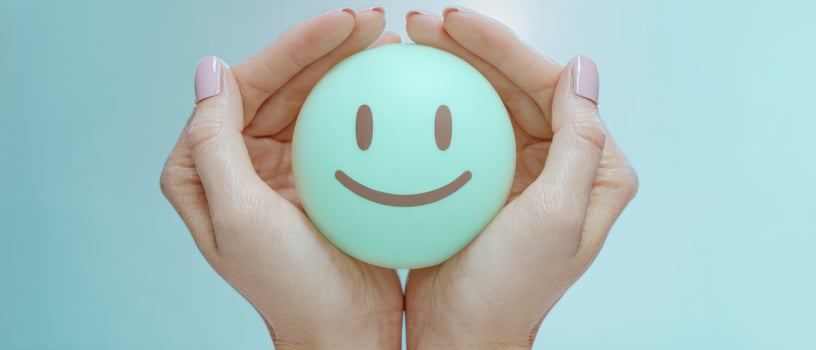The Hands Holding a Green Smiley Ball for Positivity and Happiness photo