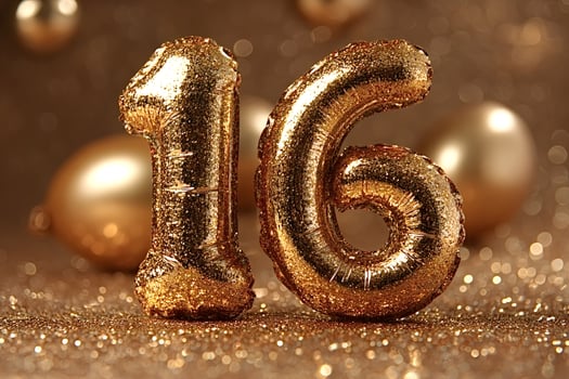 Golden sixteen balloons celebrating sweet sixteen birthday party photo